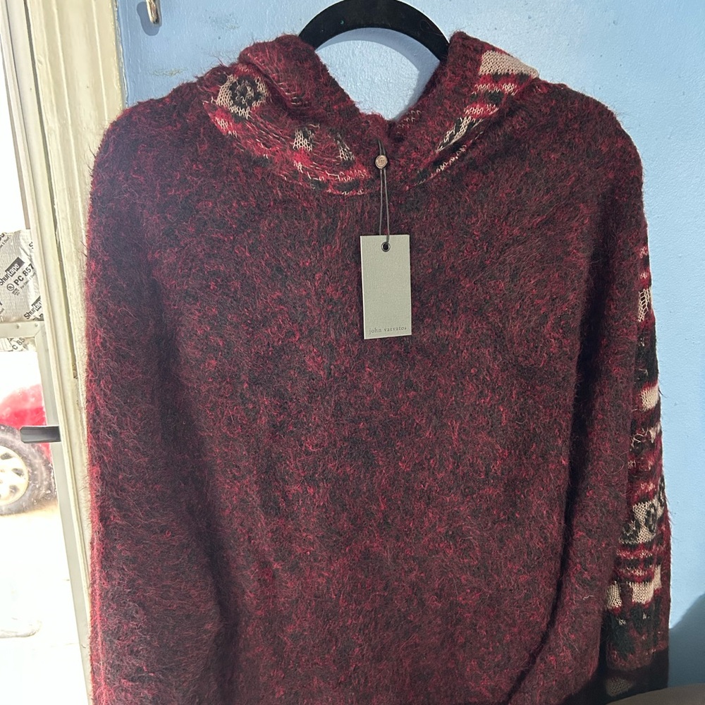 John Varvatos Burgundy Patterned Crewneck Sweater